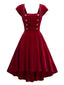 Weinrot 1950er Herzknöpfen Solides Kleid