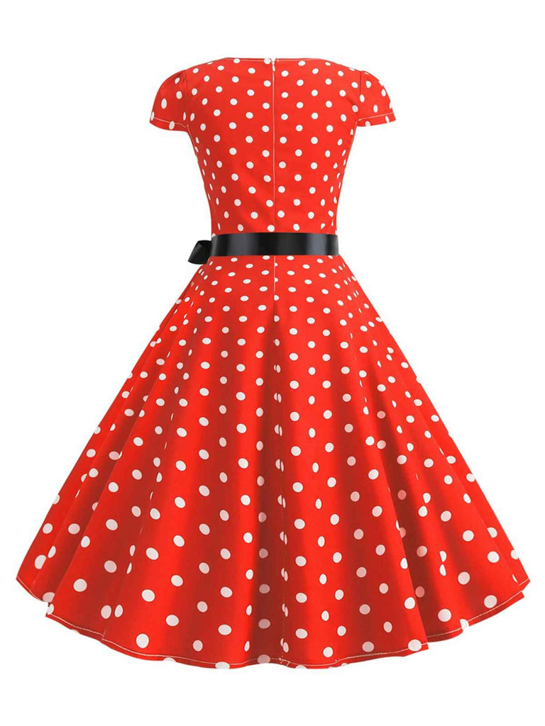 1950er Kappenhülse Polka Dot Kleid mit Gürtel