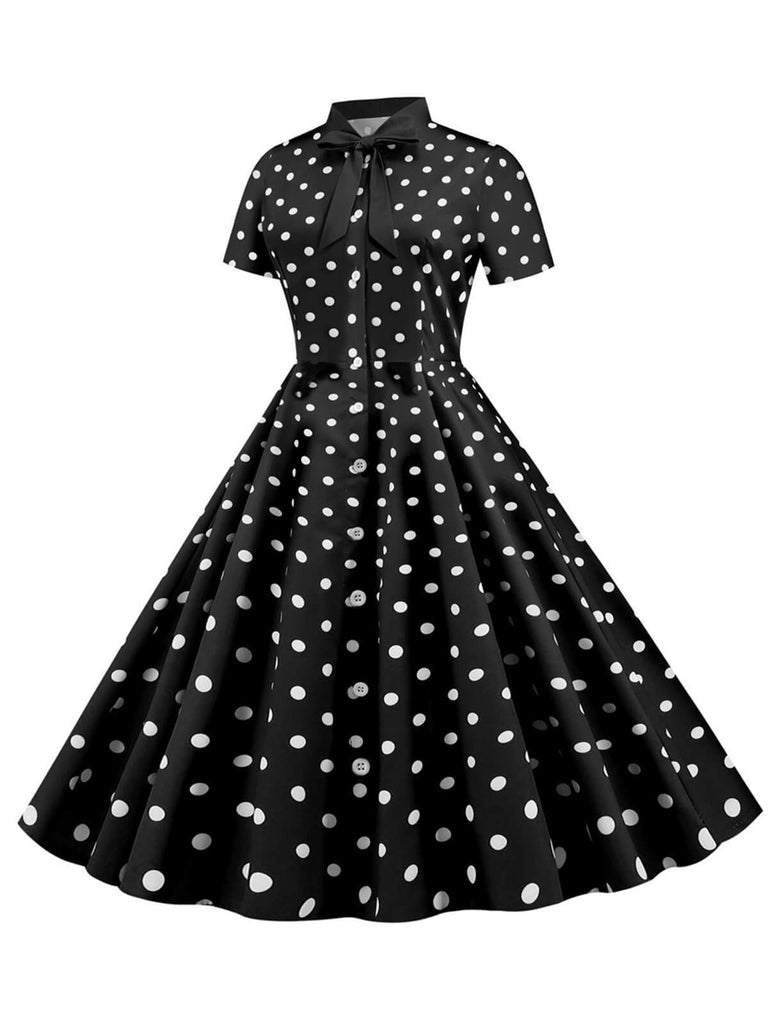 1950er Bogen Kragen Streifen Punkten Swing Kleid