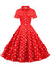 1950er Bogen Kragen Streifen Punkten Swing Kleid