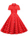 1950er Bogen Gestreiftes Kragen Punkten Swing Kleid