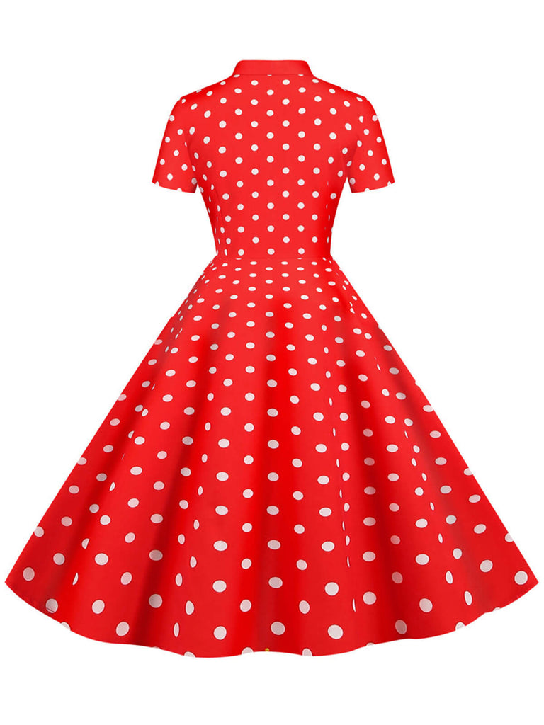 1950er Bogen Kragen Streifen Punkten Swing Kleid