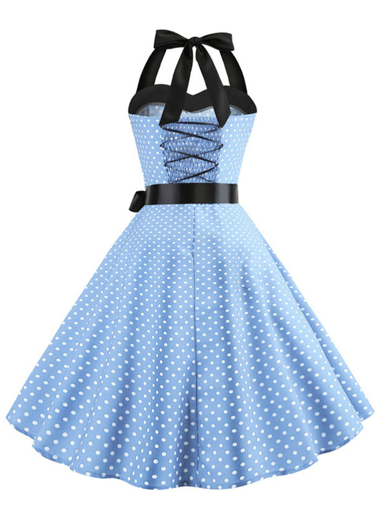 1950er Polka Dot Fliege Halter Swing Kleid