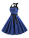 1950er Polka Dot Fliege Halter Swing Kleid