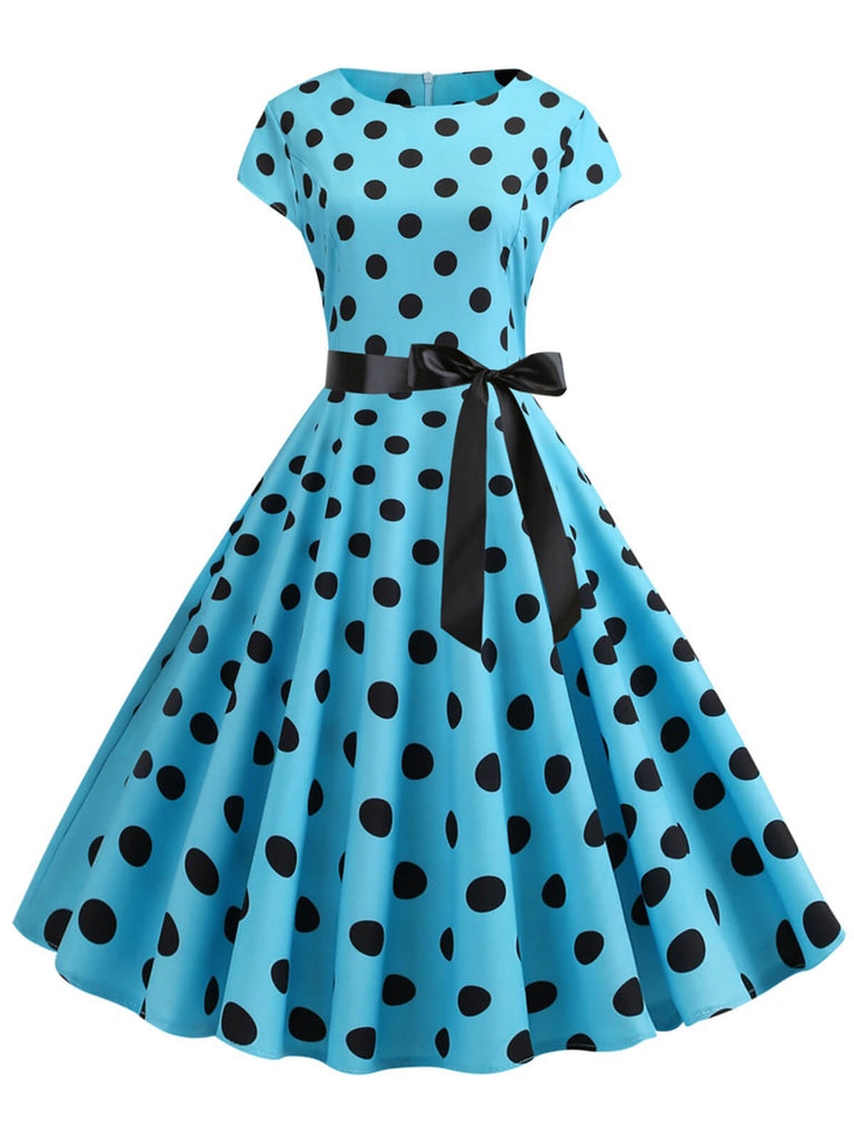 1950er Polka Dot Kapuzenärmeln Kleid
