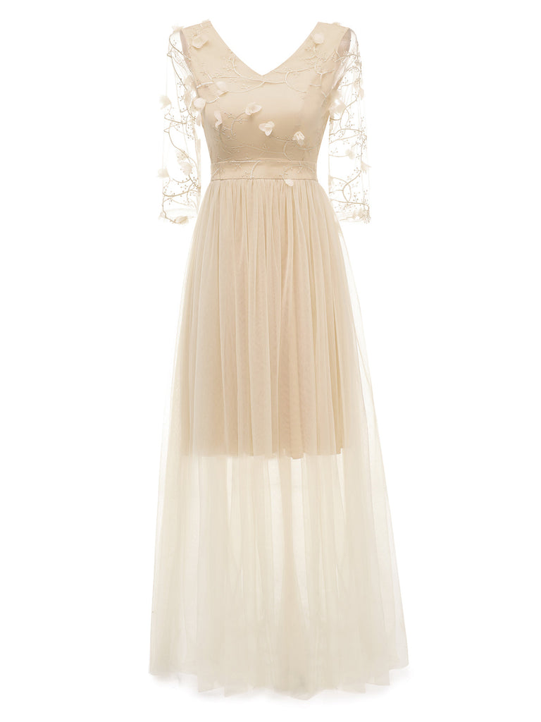 1940er Solide 3D Blumen Bankett Abendkleid