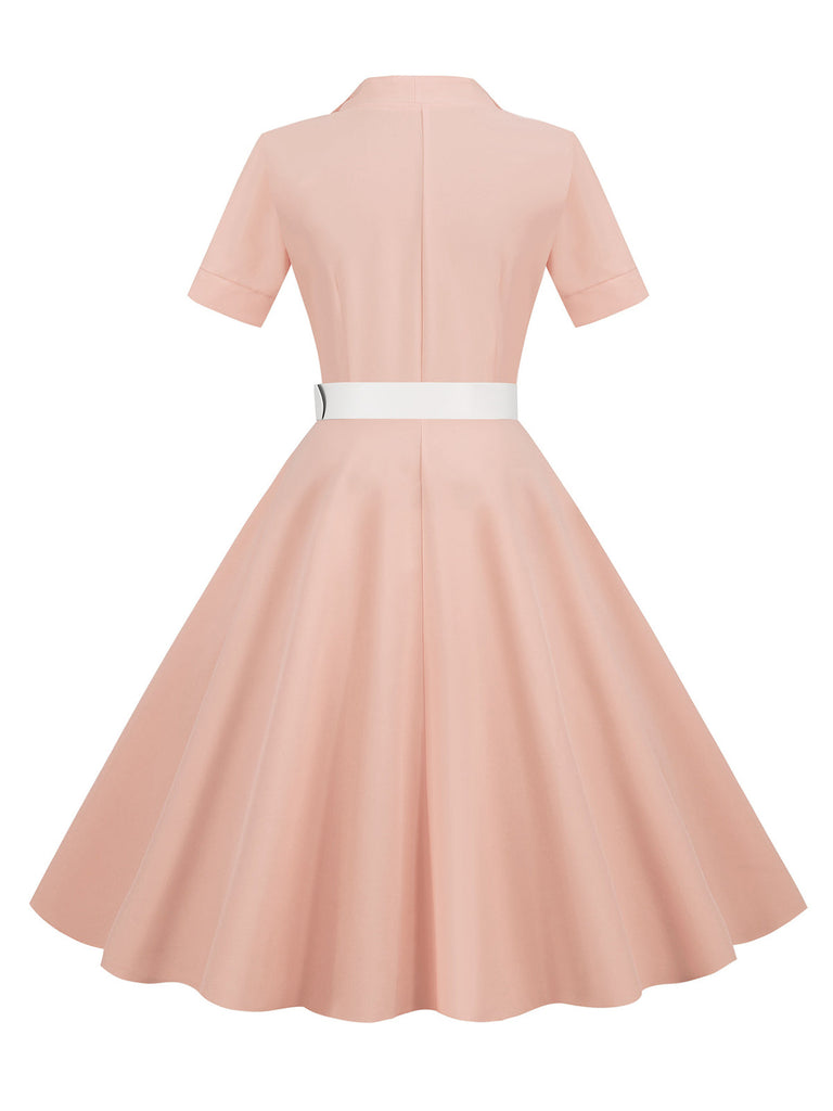 1950er Solide Kontrastierendem Reversgürtel Kleid