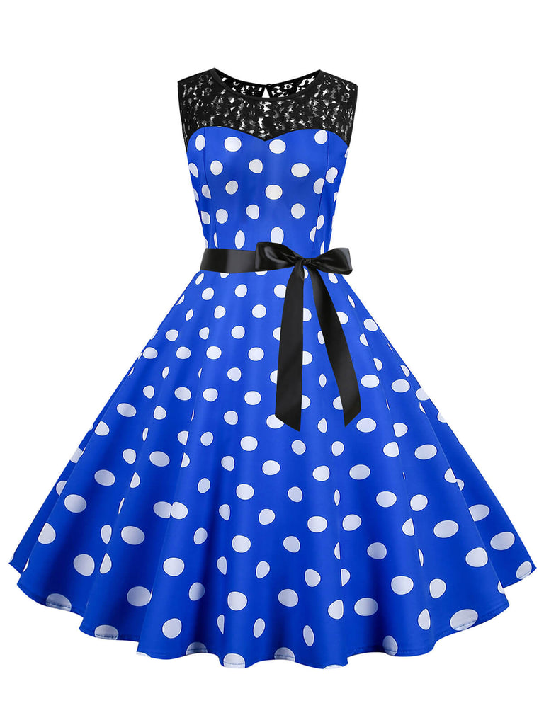 1950er Polka Dot Spitze Patchwork Kleid