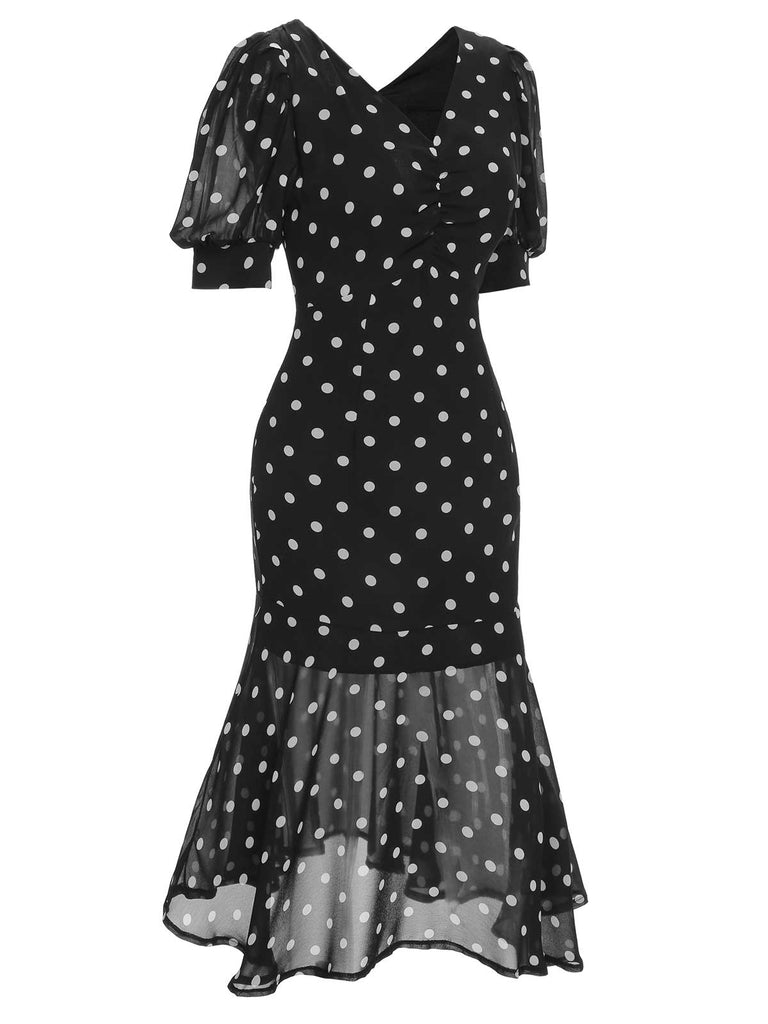 Schwarz 1930er Polka Dot Meerjungfrauenkleid