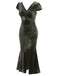 Grün Grau 1930er Solide Samt Schlitz Meerjungfrau Kleid