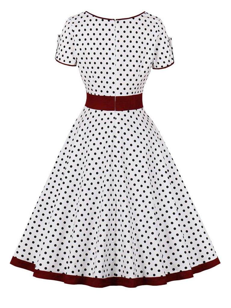 1950er Kontrast Polka Dot Geknöpftes Kleid