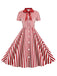 1950er Bogen Kragen Streifen Punkten Swing Kleid