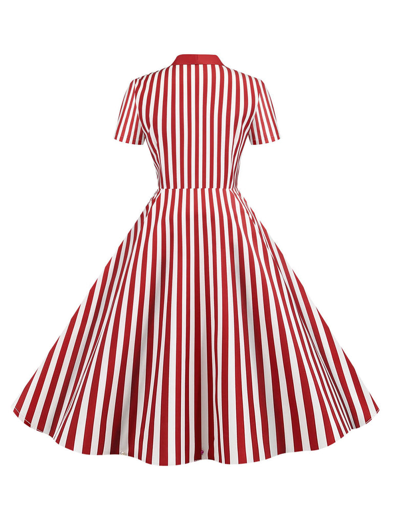 1950er Bogen Gestreiftes Kragen Punkten Swing Kleid