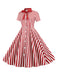 1950er Bogen Kragen Streifen Punkten Swing Kleid