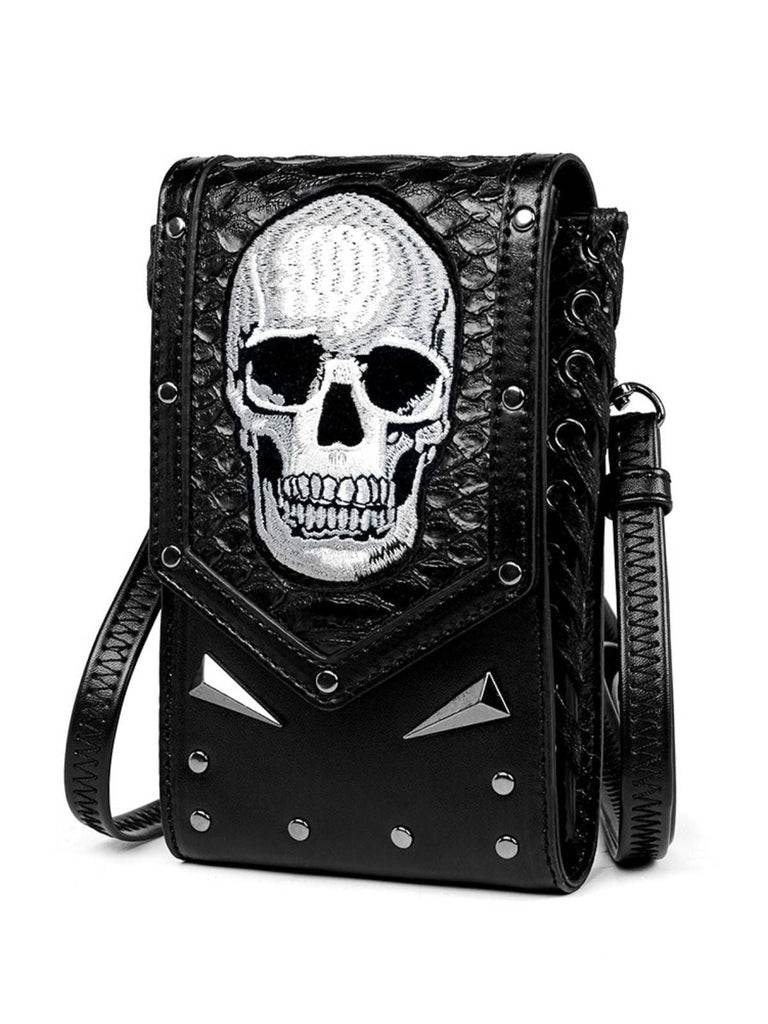 Schwarz Gothic Halloween Bestickt Schädel Tasche