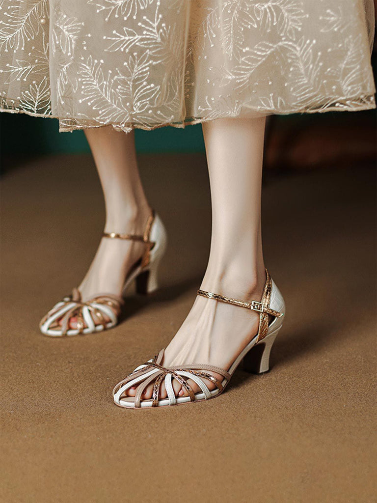Retro Hohle Runde Hochhackige Sandalen