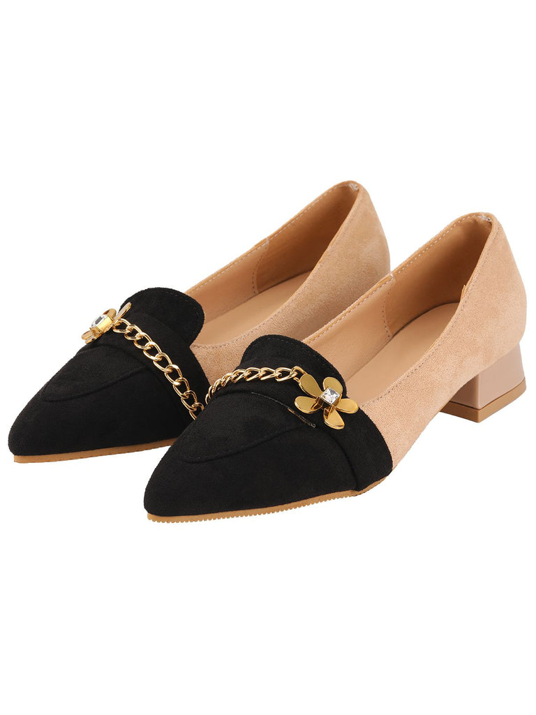 Pointed Toe Farbe Block Vintage Schuhe