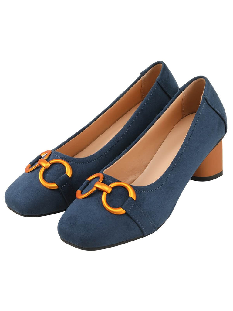 Blau & Orange Runde Zehe Chunky Heels Schuhe