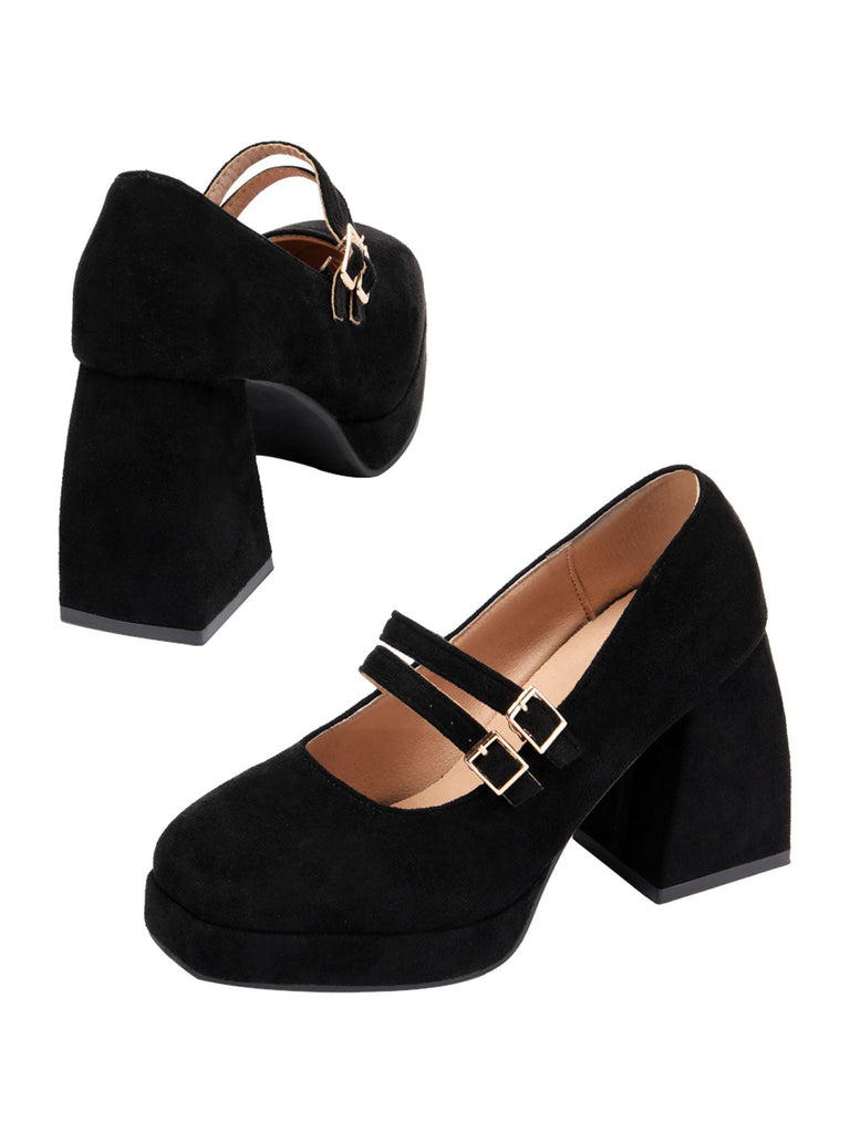 Black Vintage Velvet Tapered Mid Heels Shoes