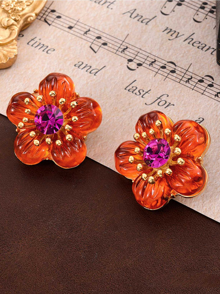 Retro Orange Floral Ohrringe