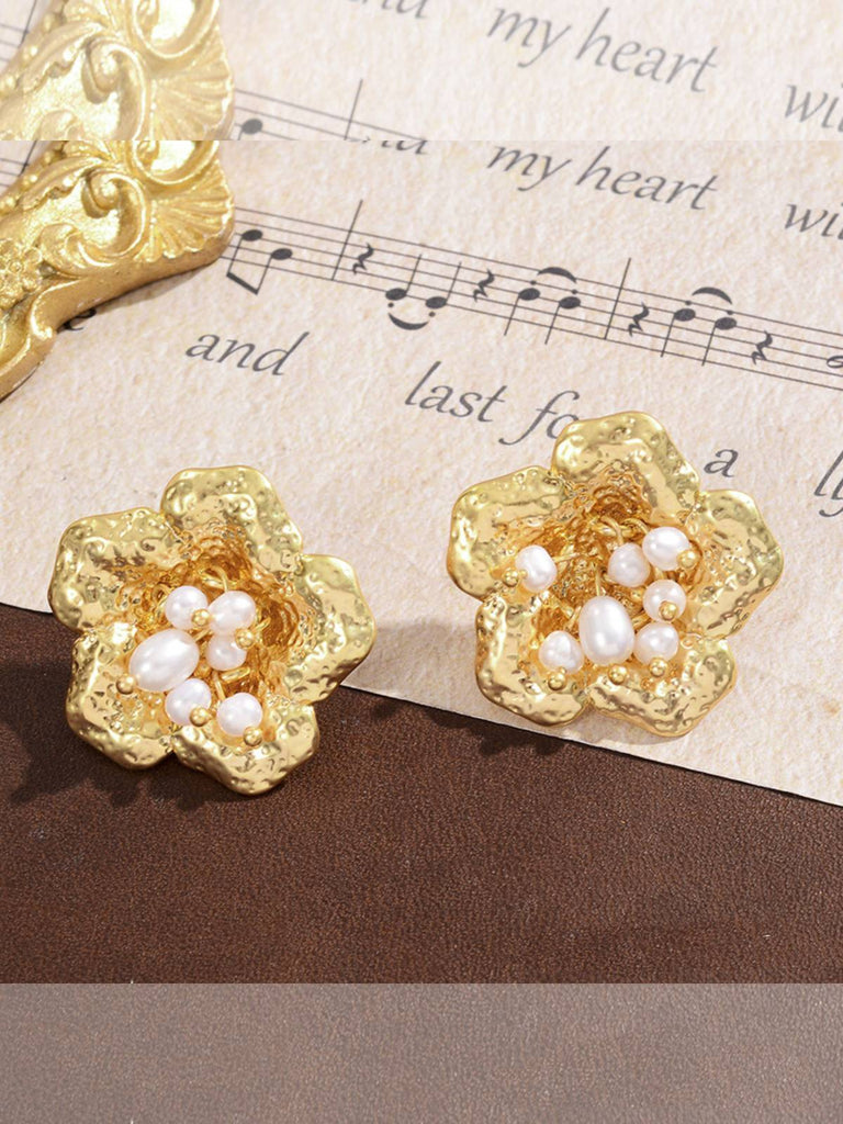 Vintage Golden Pearl Flower Ohrringe