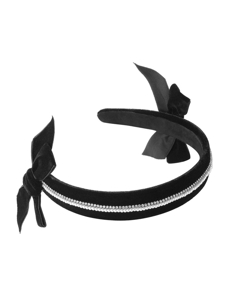 Retro Black Bow Pearl Stirnband