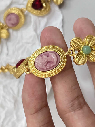 Vintage Floral Portrait Diamant Herz Halskette