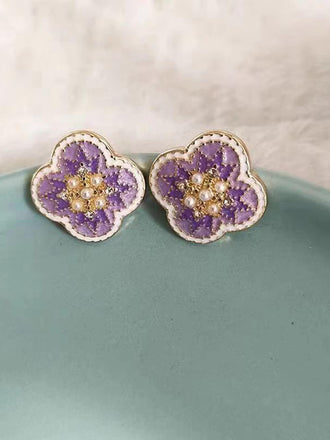 Lila Vintage 4-Blatt Klee Strass Ohrringe
