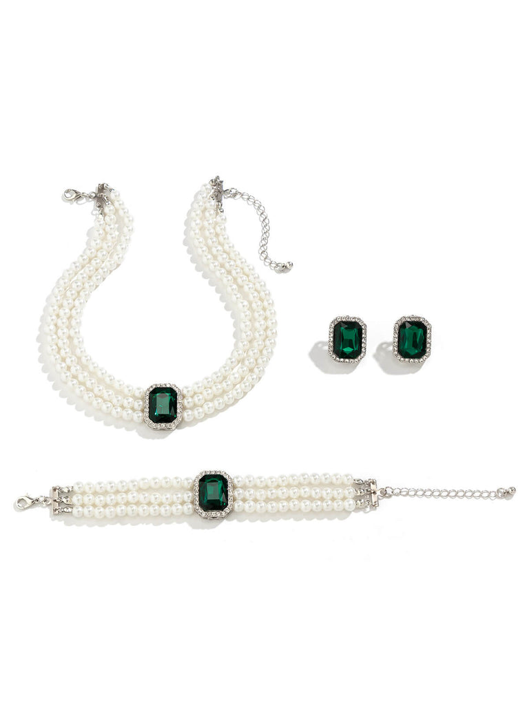 Edelstein Perlenkette & Armband & Ohrringe Set