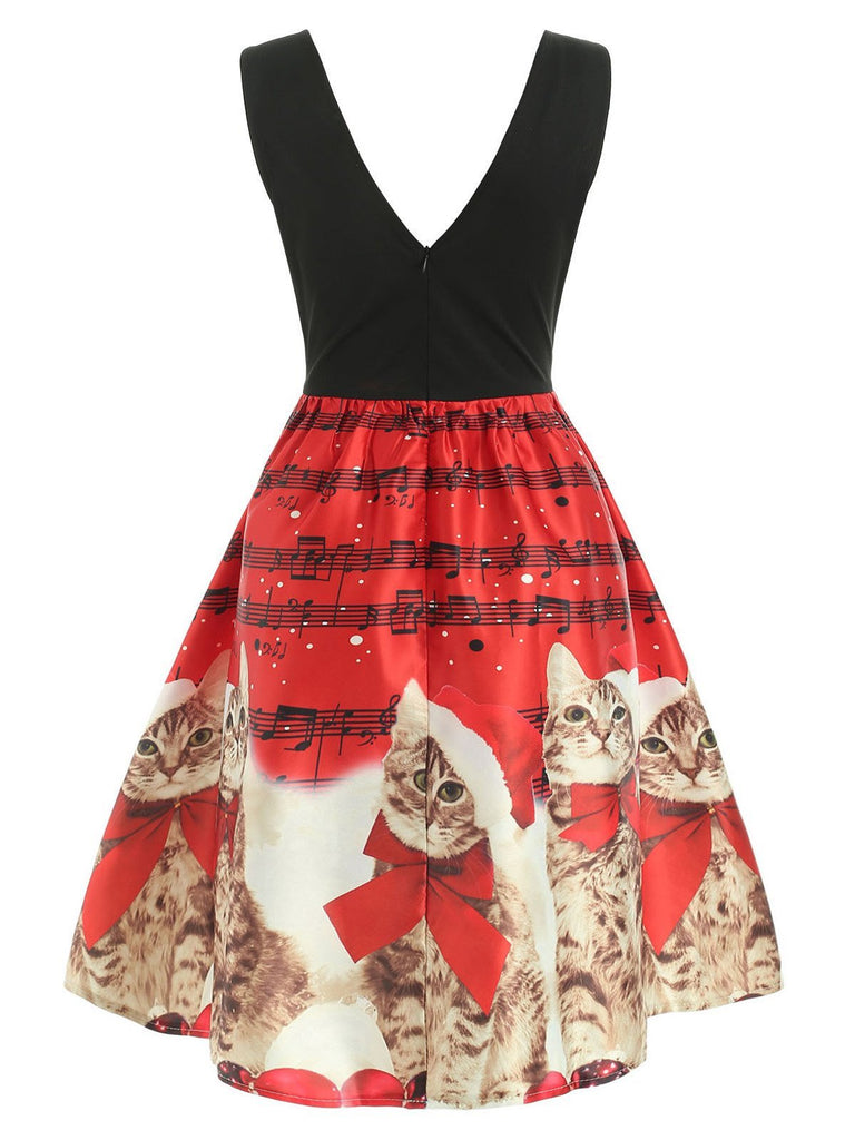 ROT 1950ER WEIHNACHTEN KATZE SWING KLEID