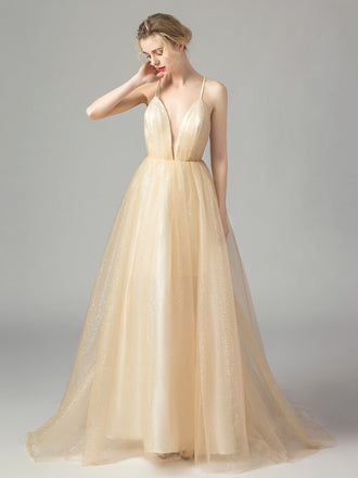 APRIKOSE VINTAGE SPAGHETTI TRÄGER BRAUTJUNGFER KLEID