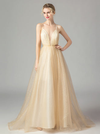 APRIKOSE VINTAGE SPAGHETTI TRÄGER BRAUTJUNGFER KLEID