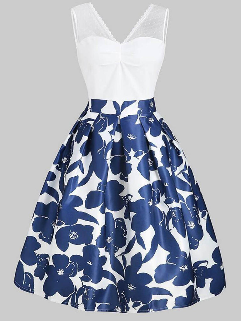 1950ER PATCHWORK BLUMEN SPITZE V-AUSSCHNITT KLEID