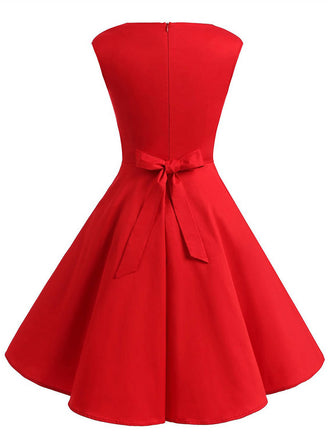 [Vorverkauf] Rot 1950er Bogen Herzförmiger Hals Swing Party Kleid