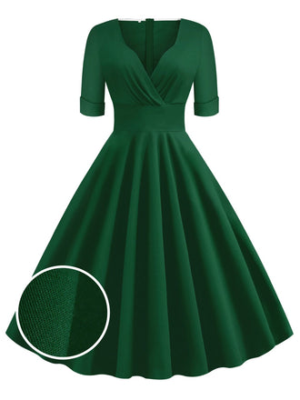 Grün 1950ER HOHE TAILLE V-AUSSCHNITT SWING KLEID