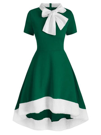 Grün 1950er Weihnachten Bogen Kragen Swing Kleid