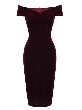 WEINROT SCHULTERFREI PENCIL KLEID