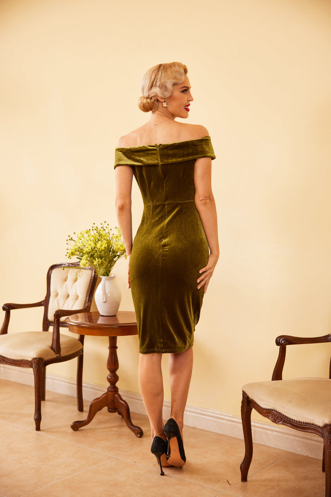 WEINROT SCHULTERFREI PENCIL KLEID