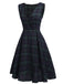 1950ER PLAID ÄRMELLOS V-AUSSCHNITT KLEID