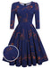 MARINEBLAU SCHMETERRLING 3/4 ÄRMEL SWING KLEID