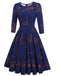 MARINEBLAU SCHMETERRLING 3/4 ÄRMEL SWING KLEID
