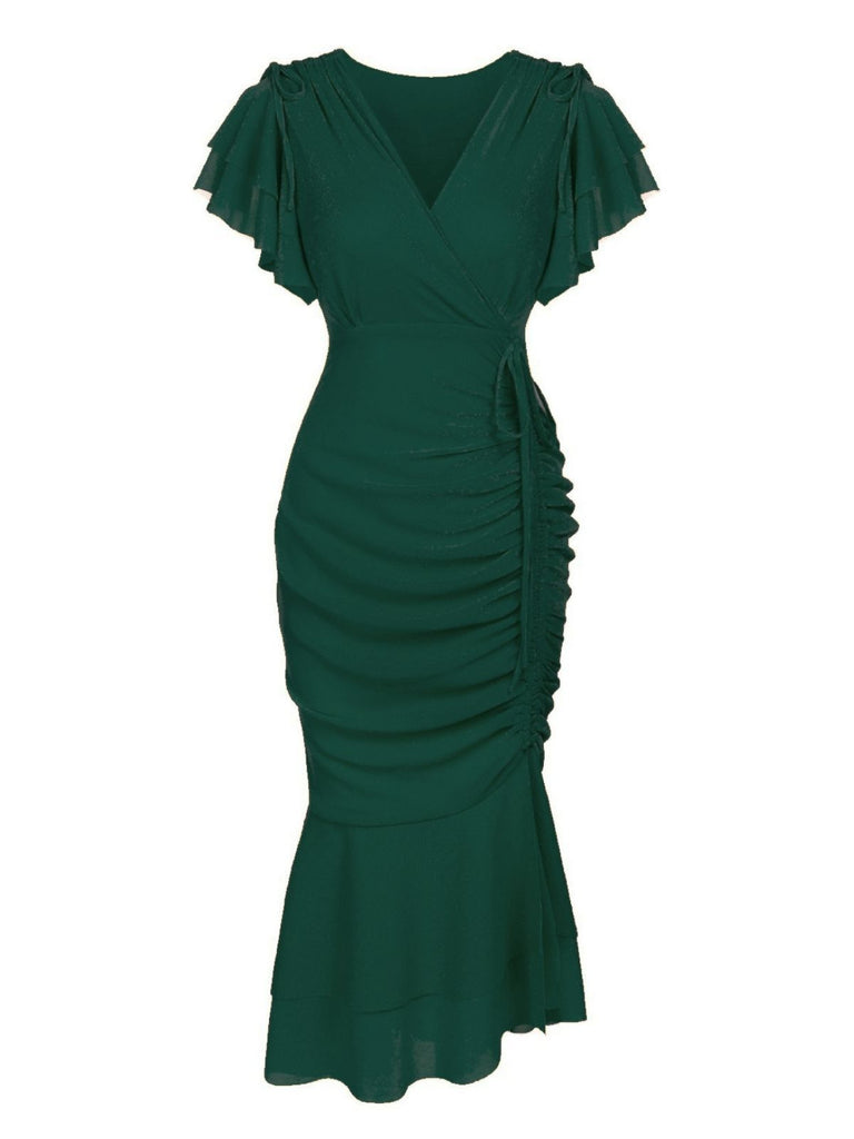 [Vorverkauf] Gelb 1930er Rüsche Schnürschuh Fischschwanz Kleid