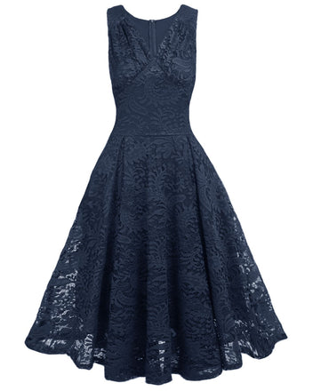 Blau 1950ER SPITZE BLUMEN SWING KLEID
