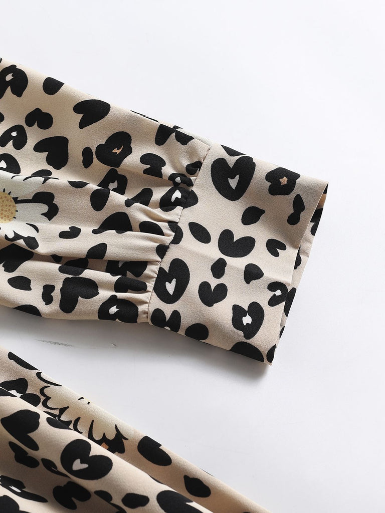 DUNKEL APRIKOSE LANGE ÄRMEL FLORAL KLEID