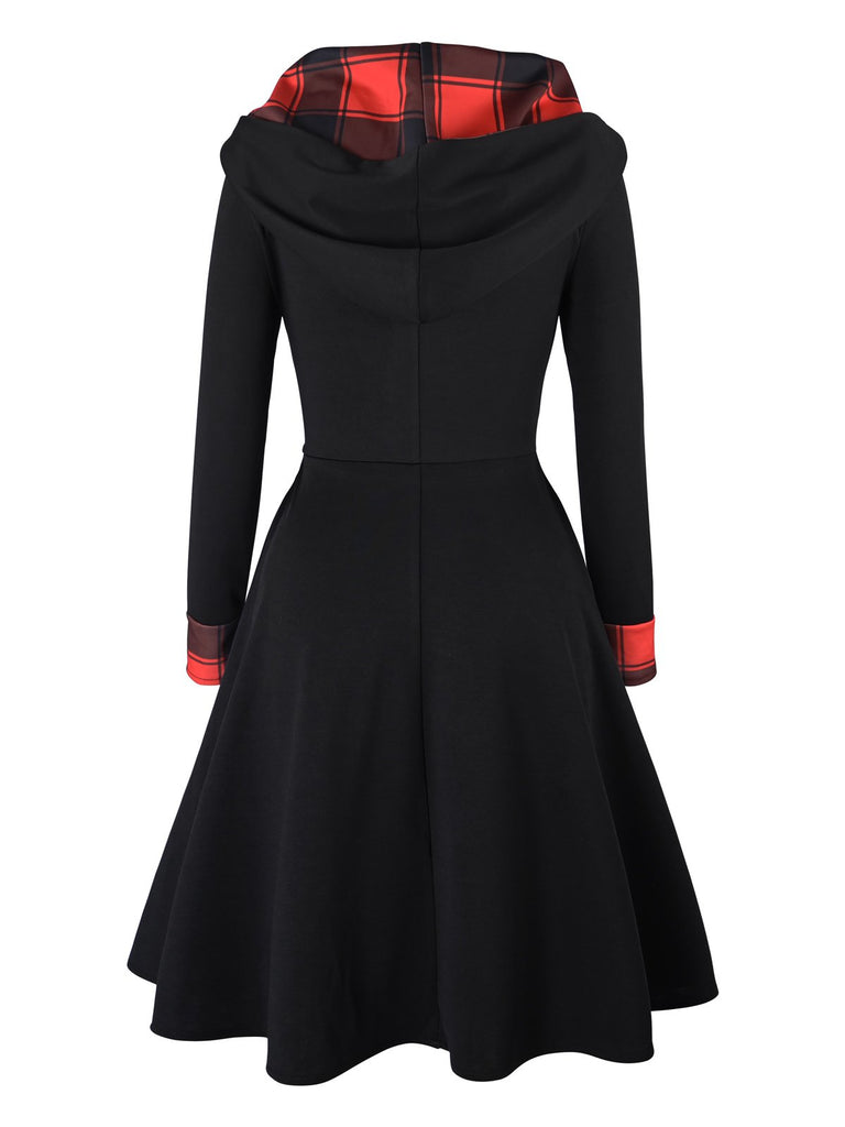 Grün & Rot 1950er Weihnachten Plaids Kapuzenkleid