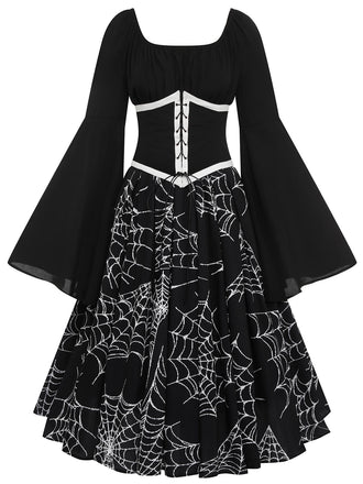 HALLOWEEN GOTHIC SPINNENNETZ SWING KLEID