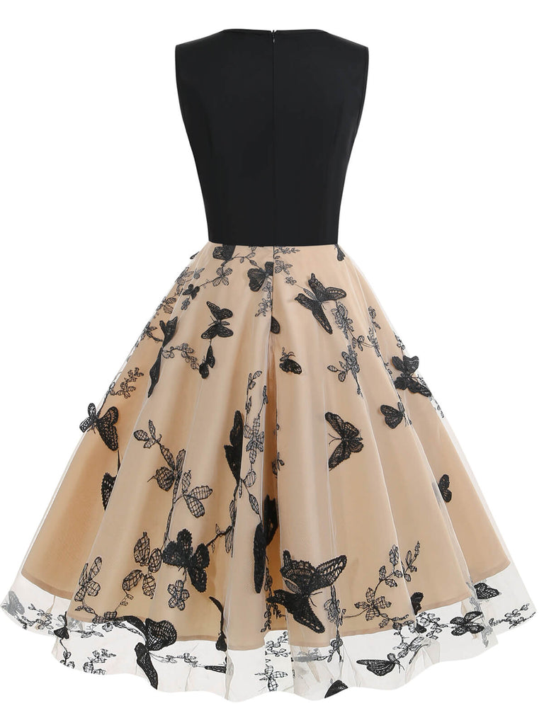 1950ER PATCHWORK STICKEREI Schmetterlings SWING KLEID
