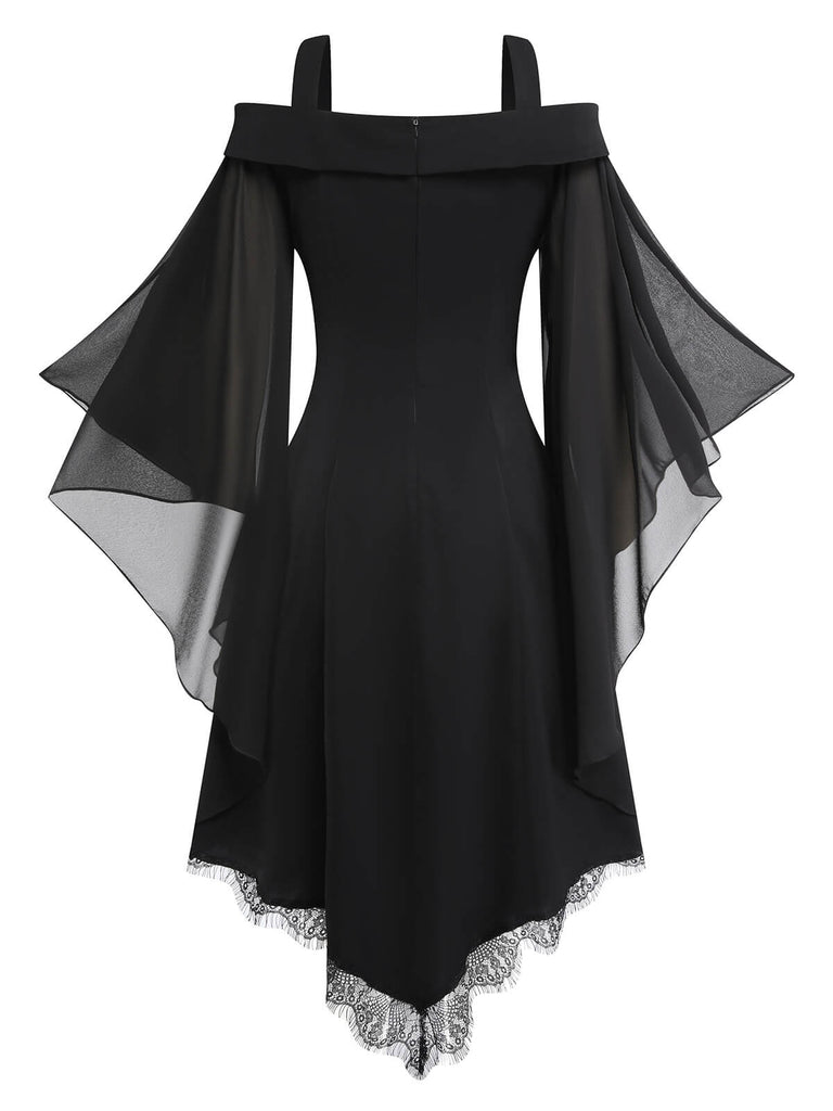 SCHWARZES SCHNÜRKLEID MIT Fledermausärmeln