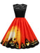 Orange 1950er Halloween Spitzen Patchwork Kleid