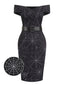 Schwarz 1960er Halloween schulterfreies Spinnennetz Kleid